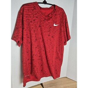Nike Tee T-Shirt Mens Xl Red Logo Loop Title Tile Dri Fit Crewneck Workout
